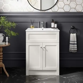 Milos Cotton White Basin Vanity 600mm - Brushed Handles