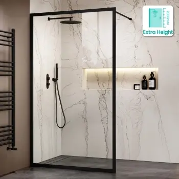 Antwerp Matt Black Framed Easy Clean 8mm Wet Room Shower Glass Panel 1200mm