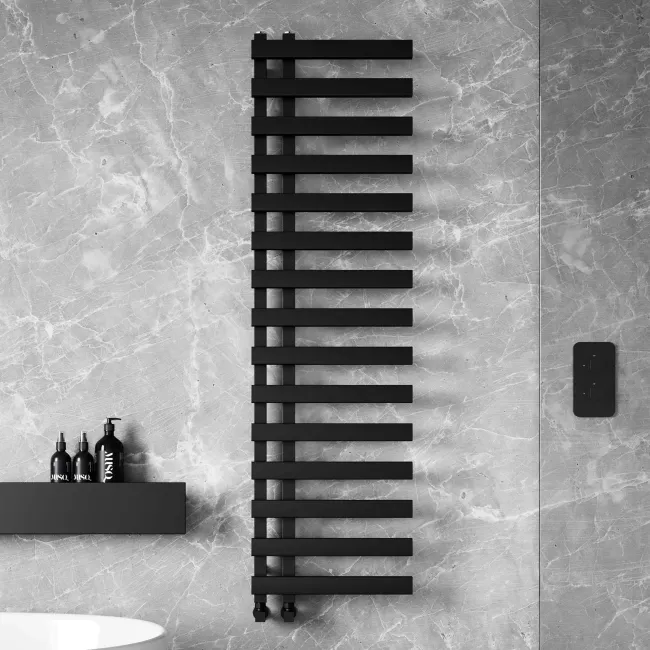 Palermo Matt Black Designer Heated Towel Rail 1600x450mm