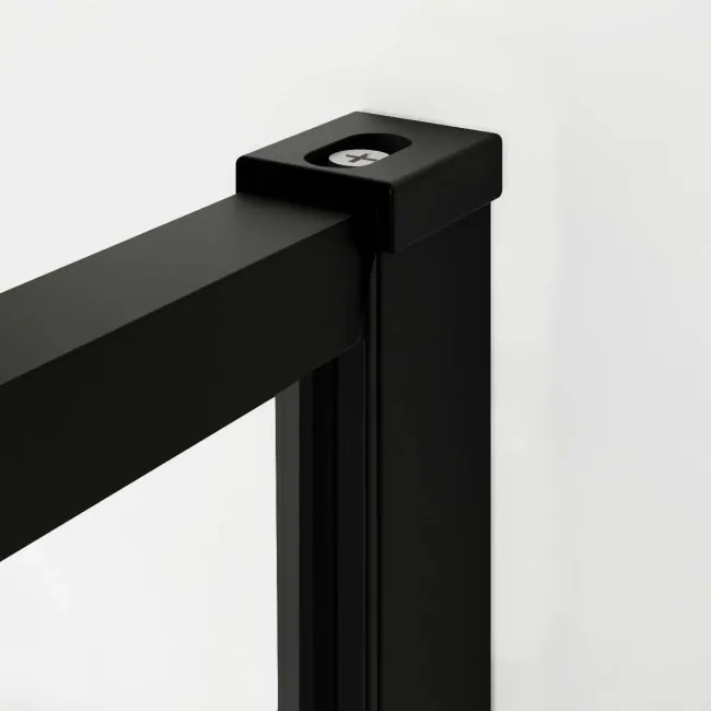 Munich Matt Black Grid 8mm Walk In Shower Enclosure 1400mm & 700mm Glass with Pivotal Return Panel