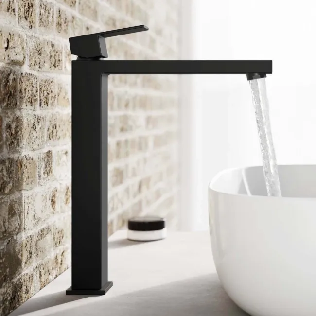 Lea Matt Black High Rise Basin Mixer Tap