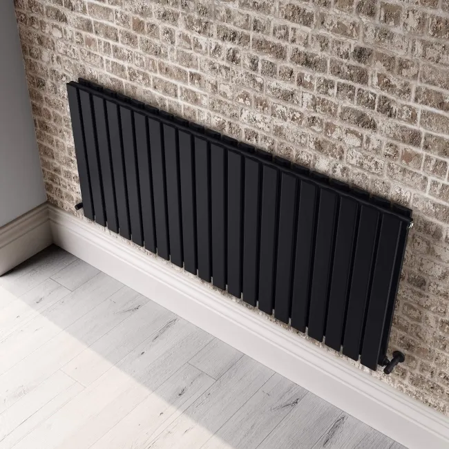 Faro Matt Black Double Flat Panel Horizontal Radiator 600x1400mm