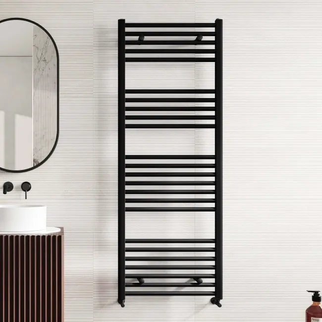 Naples Premium Matt Black Straight Heated Towel Rail 1600x600mm