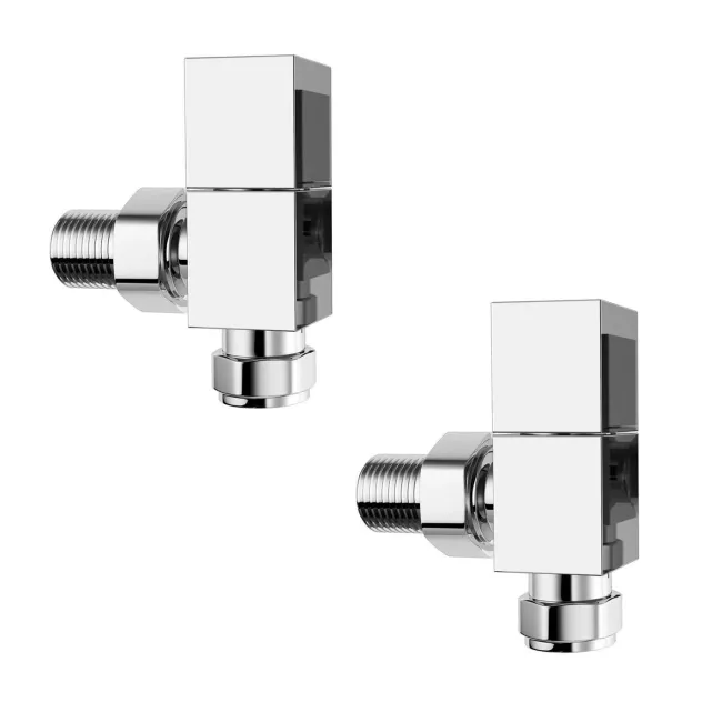 Chrome Square Angled Manual Radiator Valves (Pair) Standard 15mm
