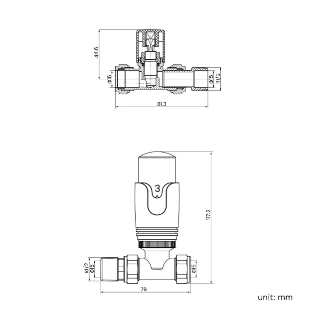 Anthracite Thermostatic Straight Radiator Valve (Pair) Standard 15mm