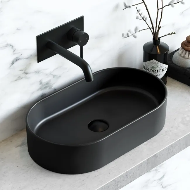 Dakota Matt Black Oval Counter Top Basin 525mm
