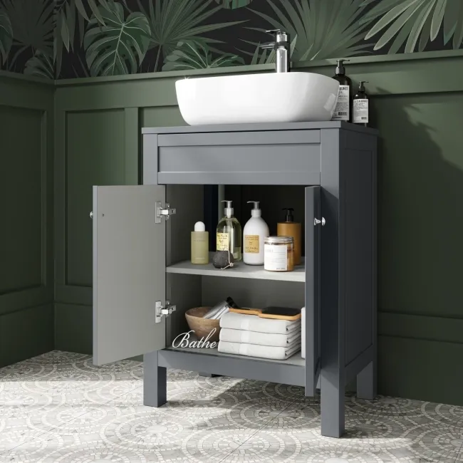 Bermuda Dove Grey Vanity With Curved Counter Top Basin 600mm