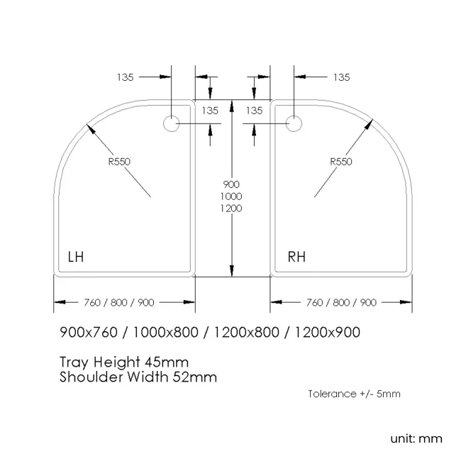 London Offset Quadrant Stone Shower Tray 1200x800mm - Left Handed