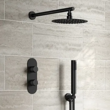 Ballina Premium Matt Black Round Thermostatic Shower Set - 200mm Head & Hand Shower