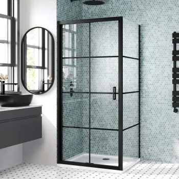London Matt Black Grid 6mm Bifold Shower Enclosure 900x760mm