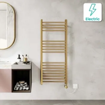 Barcelona Electric Brushed Brass Straight Heated Towel Rail 1200x500mm