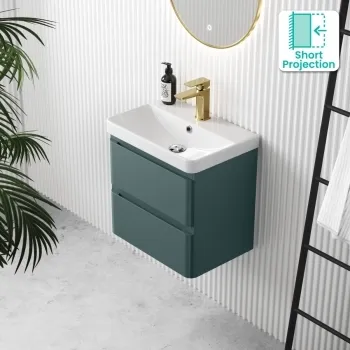 Corsica Midnight Green Wall Hung Slimline Basin Drawer Vanity 500mm