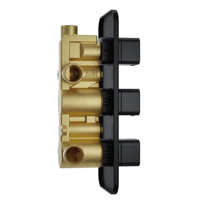 Galway Premium Matt Black Square Thermostatic Shower Valve - 3 Outlets