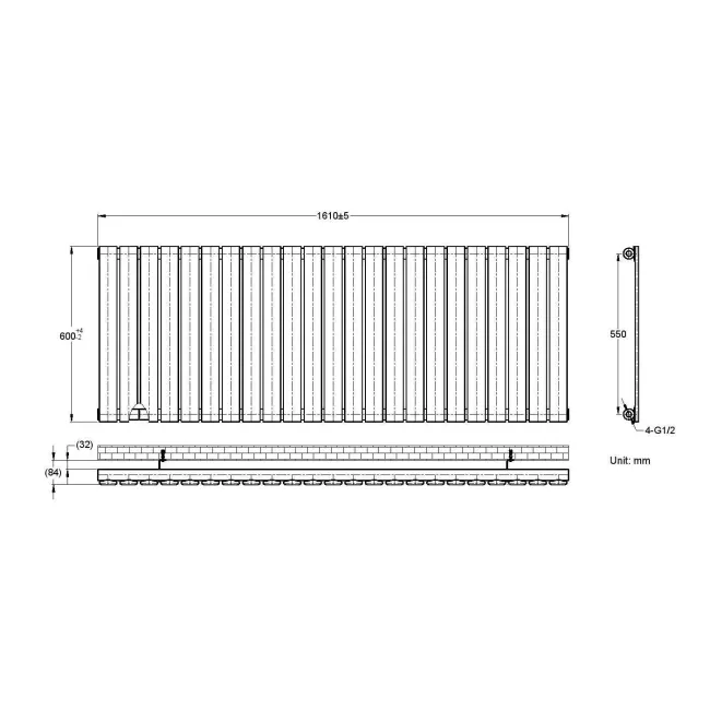 Faro White Single Flat Panel Horizontal Radiator 600x1610mm