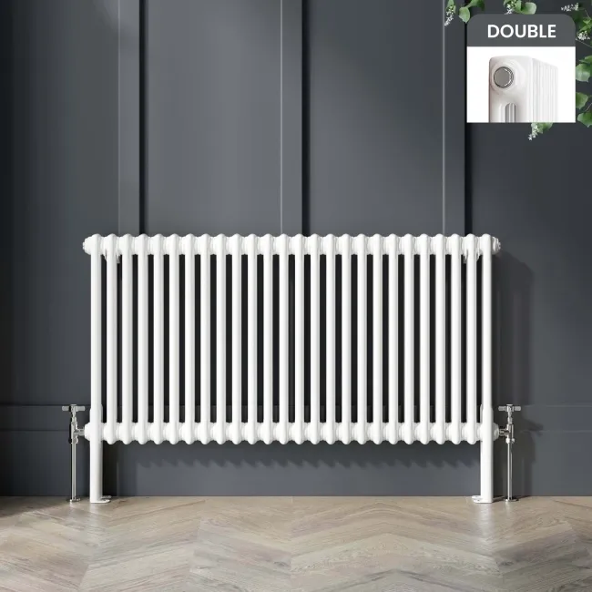 Athens White Double Column Horizontal Traditional Radiator 600x1190mm