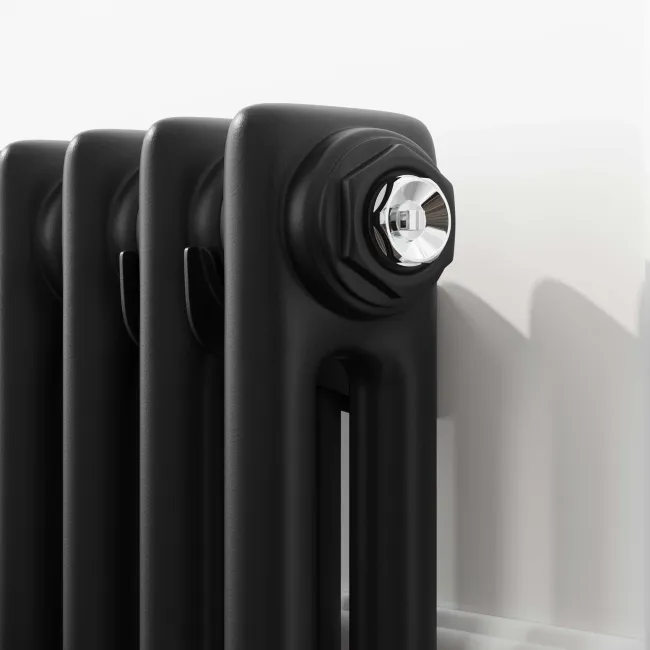 Athens Matt Black Double Column Horizontal Traditional Radiator 600x1190mm