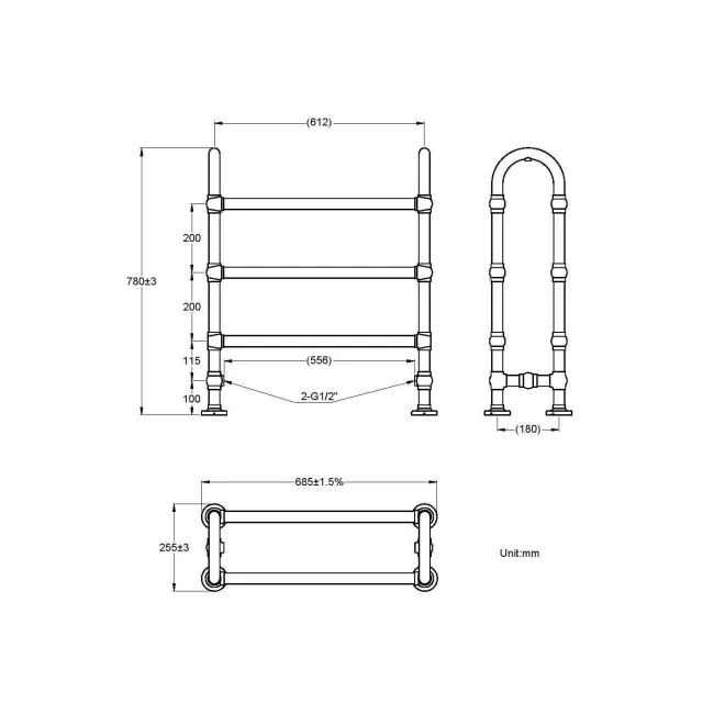 Gibraltar Freestanding Traditional Chrome Heated Towel Rail 780x685mm