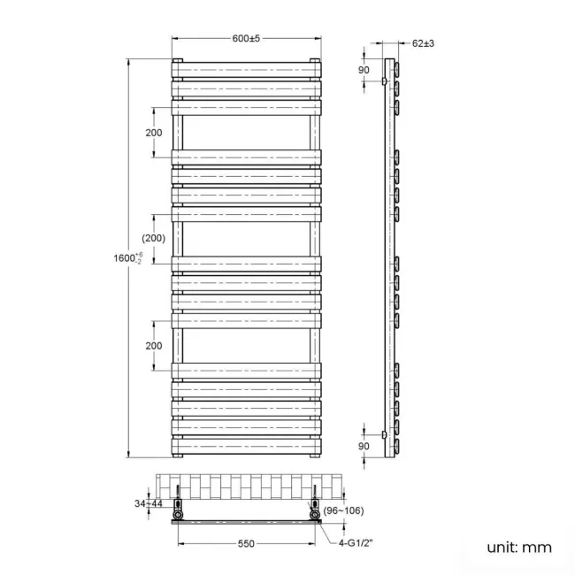 Santorini Chrome Flat Panel Heated Towel Rail 1600x600mm