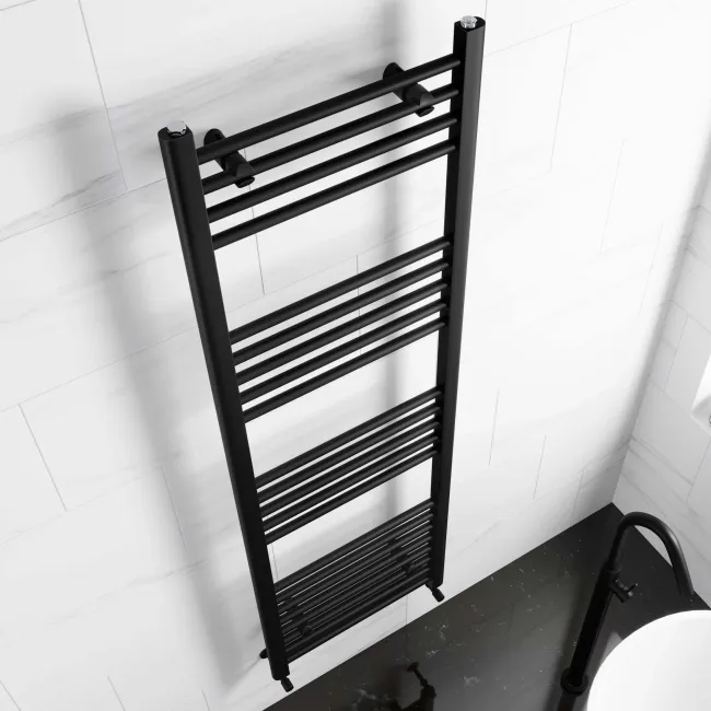 Barcelona Matt Black Straight Heated Towel Rail 1600x500mm