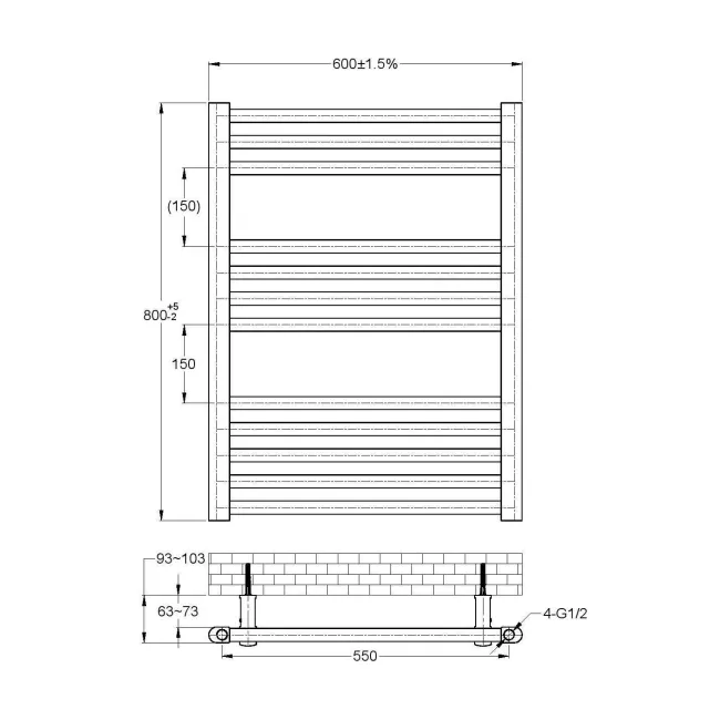 Naples Premium Matt Black Straight Heated Towel Rail 800x600mm