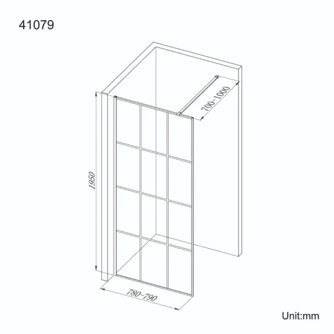Munich Matt Black Grid Easy Clean 8mm Wet Room Shower Glass Panel 800mm