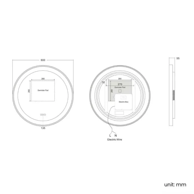 Mollie Black Framed Round Illuminated LED Mirror With BLUETOOTH Speaker 600mm