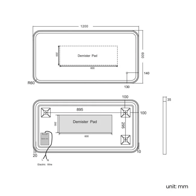 Olivia Brushed Brass Illuminated LED Mirror 600x1200mm