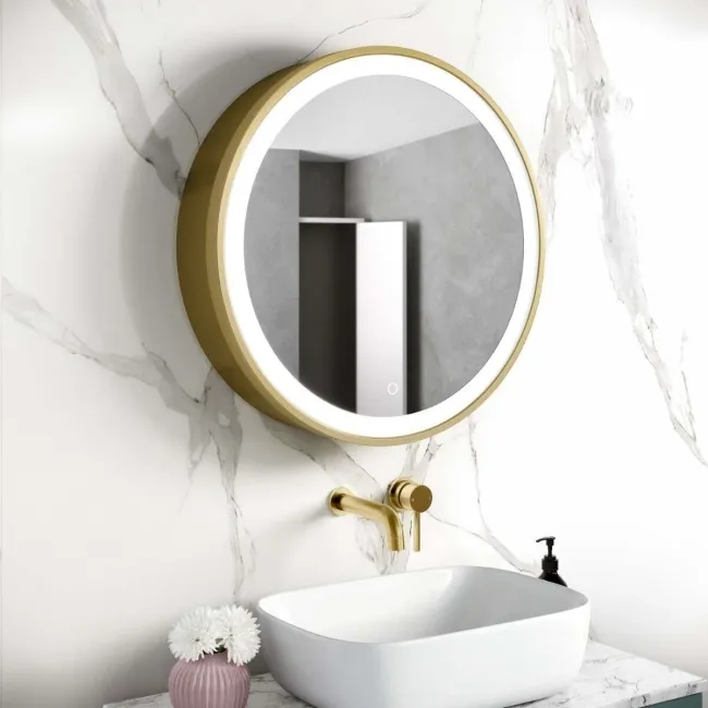 Mollie Matt Brass Round Illuminated LED Mirror Cabinet 600mm