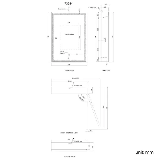 Mia Matt Brass Illuminated LED Mirror Cabinet 710x500mm