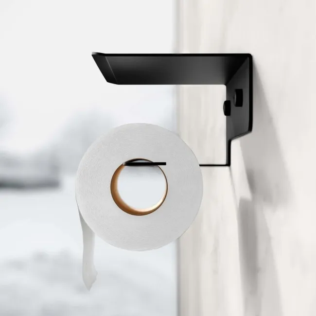Remi Easy Fix Matt Black Toilet Roll Holder with Shelf