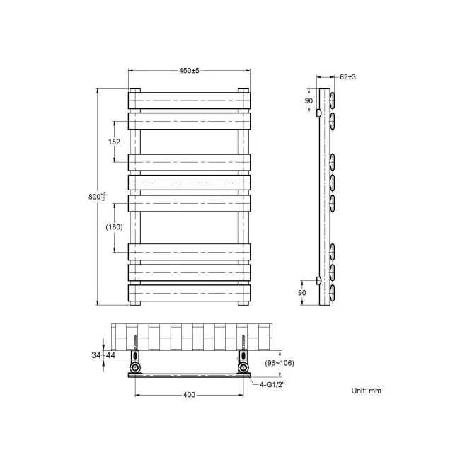 Santorini Electric Matt Black Flat Panel Heated Towel Rail 800x450mm