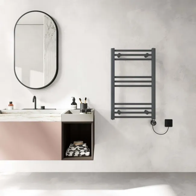 Barcelona Electric Anthracite Straight Heated Towel Rail 800x500mm