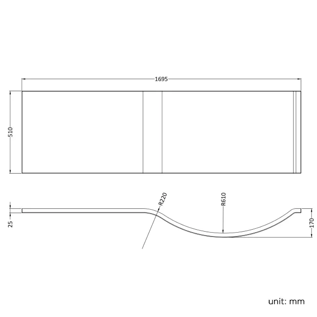P Shaped 1700 Shower Bath with Front Panel & 4mm Screen with Rail - Left Handed