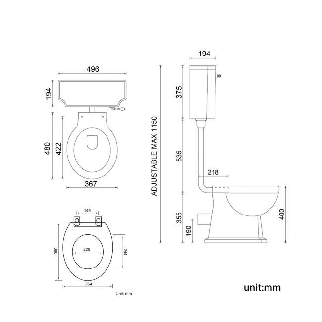Hudson Traditional Toilet With Low-Level Cistern and Graphite Grey Wooden Seat