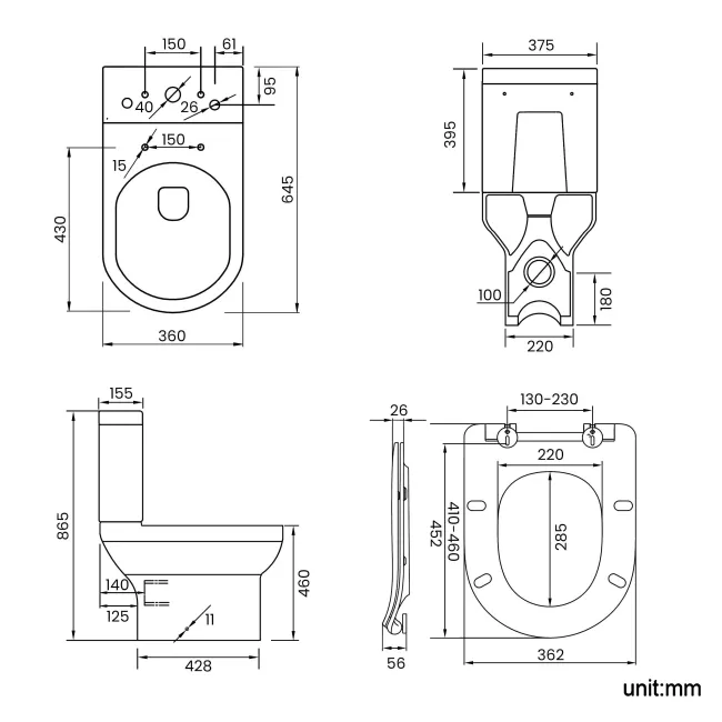 Denver Rimless Comfort Height Close Coupled Toilet With Soft Close Slim Seat