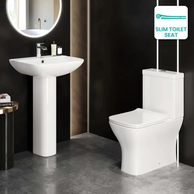 Atlanta Fully Back to Wall Close Coupled Toilet & Pedestal Basin Set