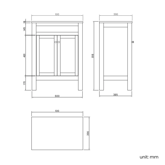 Bermuda Dove Grey Vanity With Curved Counter Top Basin 600mm