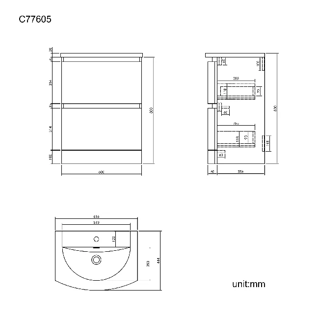Bali Gloss White Basin Drawer Vanity 600mm