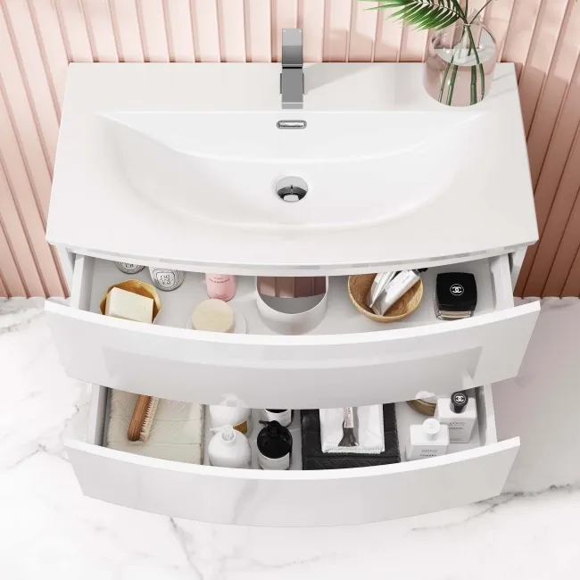 Bali Gloss White Wall Hung Basin Drawer Vanity 800mm