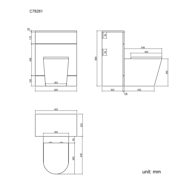 Charcoal Elm Back To Wall Unit and Boston Toilet