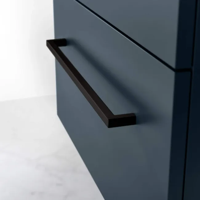 Elba Inky Blue Wall Hung Double Basin Drawer Vanity 1200mm - Black Accents