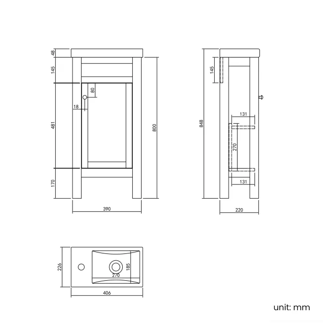 Bermuda Chalk White Cloakroom Basin Vanity 400mm - Brushed Brass Accents