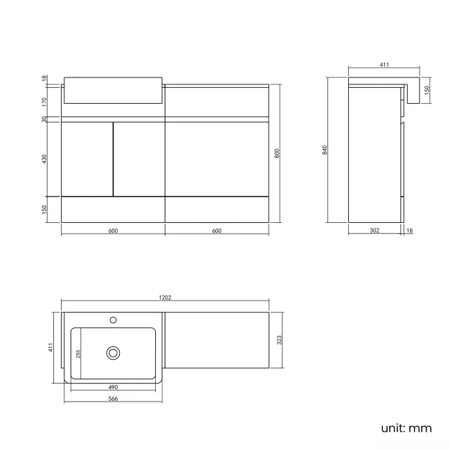 Foster Tungsten Grey Basin Vanity and Back To Wall Toilet Unit 1200mm - Excludes Toilet