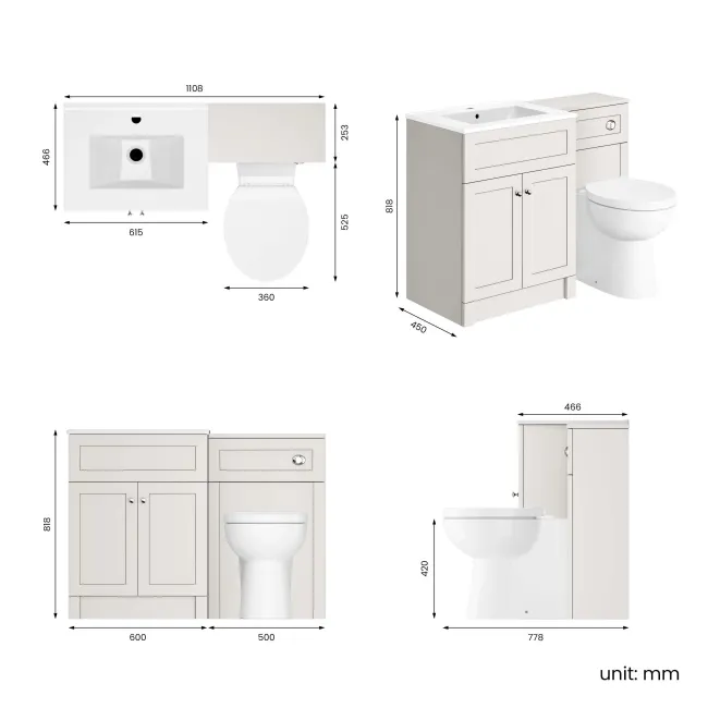 Milos Cotton White Combination Vanity Basin and Austin Toilet 1100mm - Chrome Handles