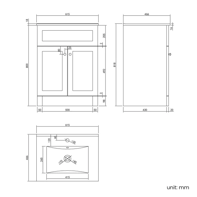 Milos Cotton White Combination Vanity Basin and Austin Toilet 1100mm - Chrome Handles