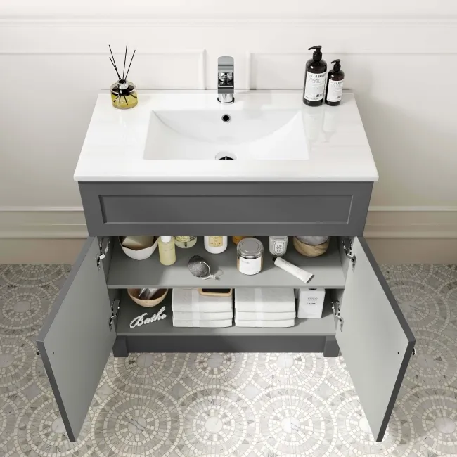 Milos Slate Grey Basin Vanity 800mm - Brushed Handles