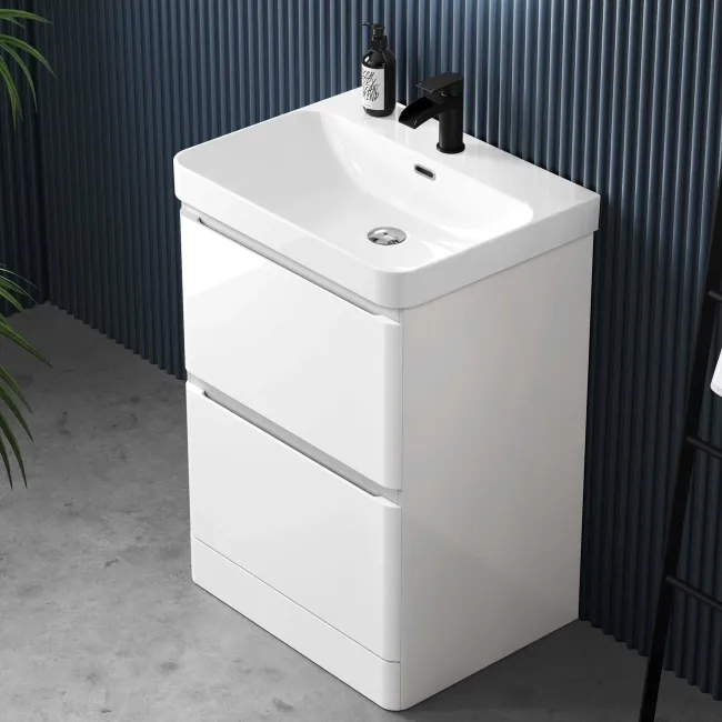 Corsica Gloss White Basin Drawer Vanity 600mm