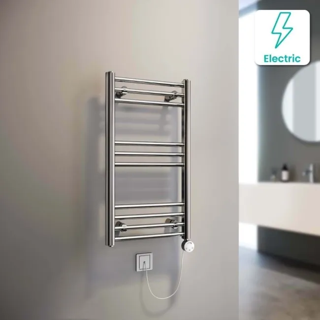 Barcelona Electric Chrome Straight Heated Towel Rail 800x400mm