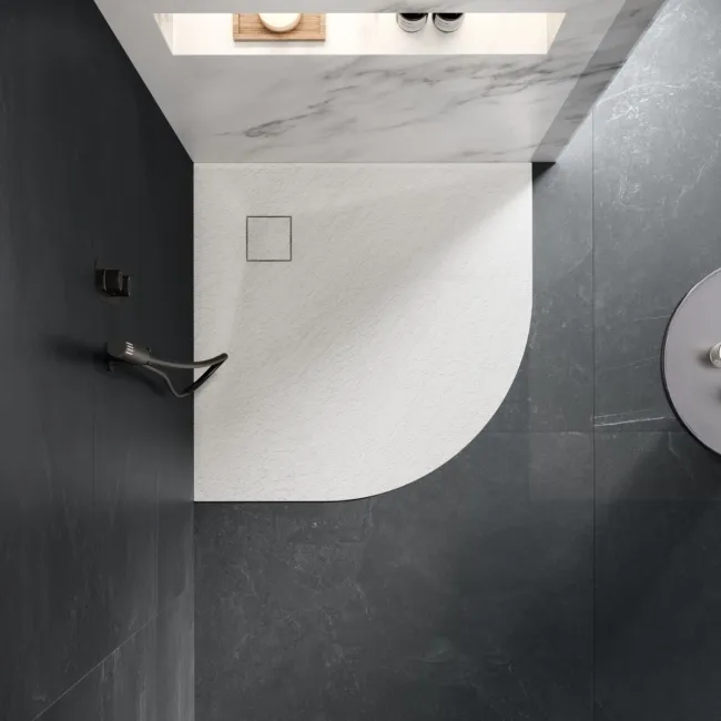 Berlin Quadrant Matt White Slate Effect SMC Composite Shower Tray 800x800mm