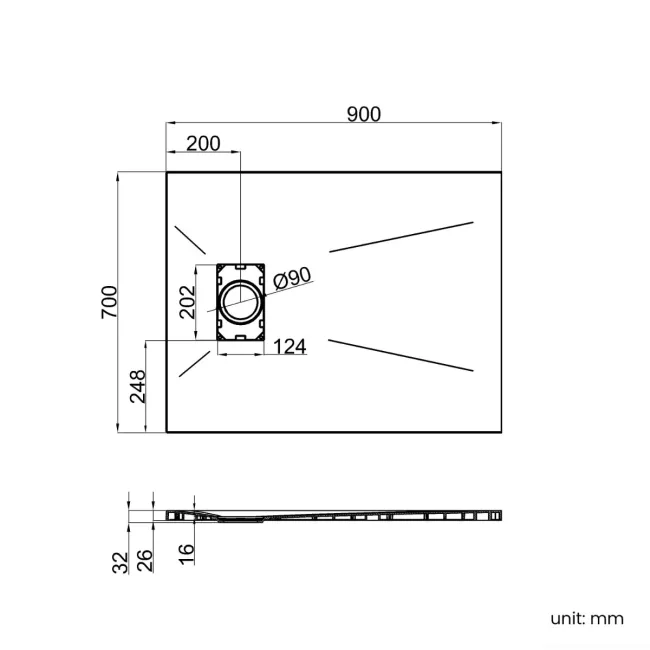Berlin Rectangular Matt White Slate Effect SMC Composite Shower Tray 900x700mm